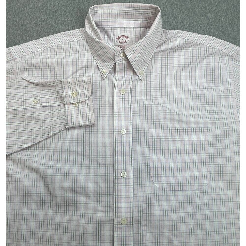 Brooks Brothers Shirt‎ Mens Large Plaid 100% Cotton Traditional Fit Non-Iron